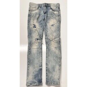Smoke Rise Distressed Slim Fit Light Blue Denim Moto Jeans 5-Pocket Men’s 32x32